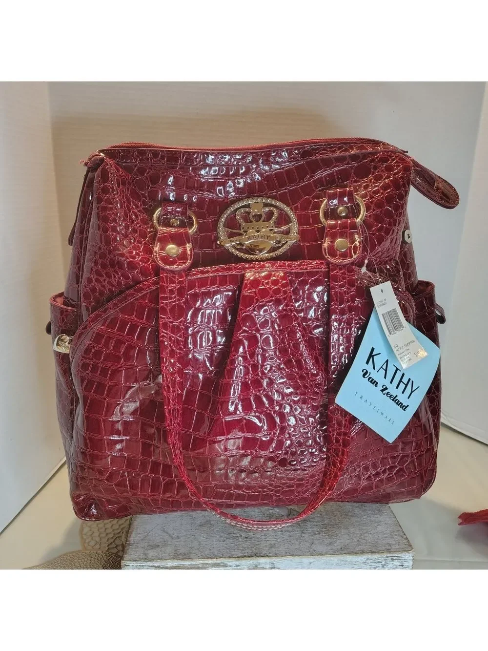 Kathy Van Zeeland Burgundy Croc-Embossed Tote Travel Bag 16